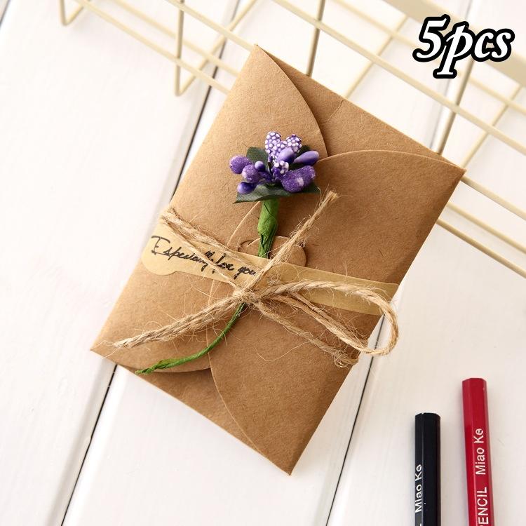 5Pcs Vintage Dried Flowers Greeting Card Handmade Blank Note Card Thank You Cards with Envelopes Wedding Party Invitation Card