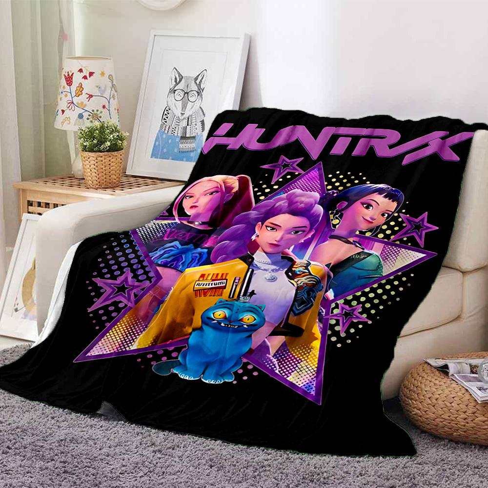 1pc Huntrix Team Flannel Throw Blanket - HD Printed Lightweight Soft Warm All-Season Blanket for Sofa, Bed,