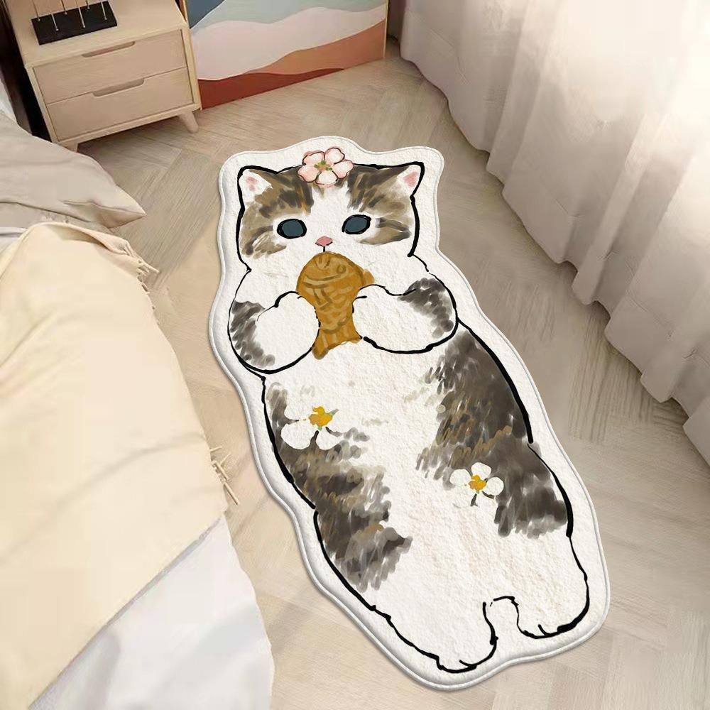 Irregular Cartoon Cat Carpet Faux Cashmere Bedside Rug Bedroom Area Rugs for Sofa Coffee Table