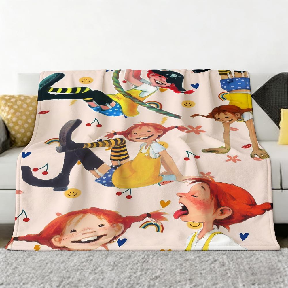 Animation P-Pippi L-Langstrumpf Werfen Weiche Gemütliche Flanell-Kuscheldecke für Sofa Schlafzimmer und Mehr