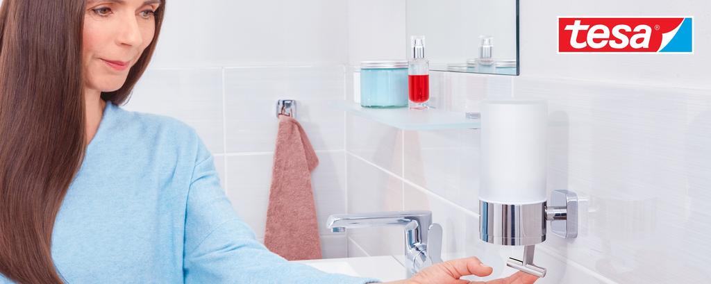 Tesa Elegaant Badezimmer-Spender für Flüssigseife Ohne Bohren Mit Klebstoff