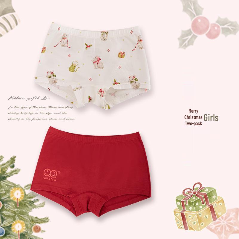 An Dan Christmas Limited Edition Antibacterial Cotton Boxer Briefs for Boys and Girls - 2-Pack