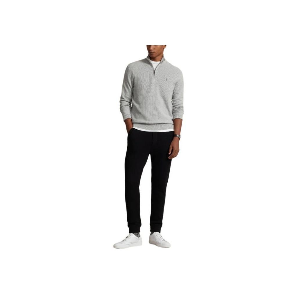 Polo Ralph Lauren Logo Embroidered Half-Zip High Neck Long Sleeve Knit Sweater Men sweater Gray 710932304-002
