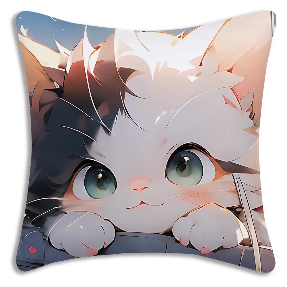 Kawaii Kreslený Roztomilá Kočka Herní Potahy na Polštáře Kreslený Dekorativní Potah na Polštář pro Domácí Pohovku s Potiskem Roztomilý Potah na Polštář