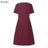 ZANZEA Women Casual Round Neck Summer Short Sleeve Dress