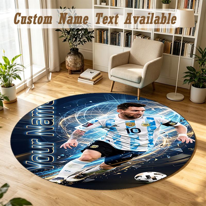 Runder Teppich Benutzerdefinierter Name Lionel Messi Muster Rutschfester Teppich Wohnboden Dekor