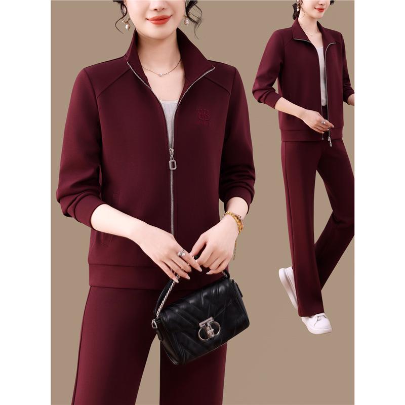 Damski modny zestaw dwuczęściowy: Kurtka z długim rękawem i spodnie z szerokimi nogawkami na wiosnę i jesień