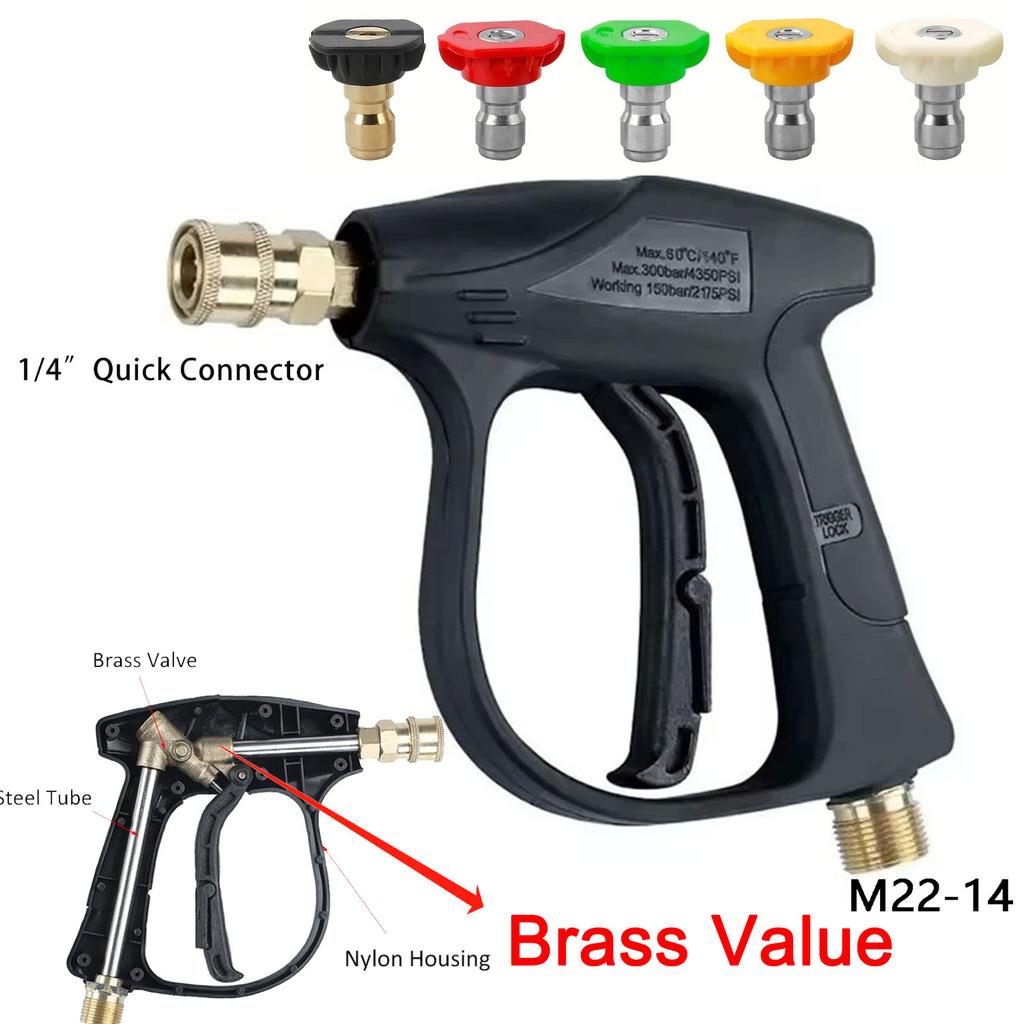 Car Wash Gun with 5 Soap Spray Nozzles 14mm M22 Socket 1/4 "Quick Release Snow Foam Gun Car Water Gun