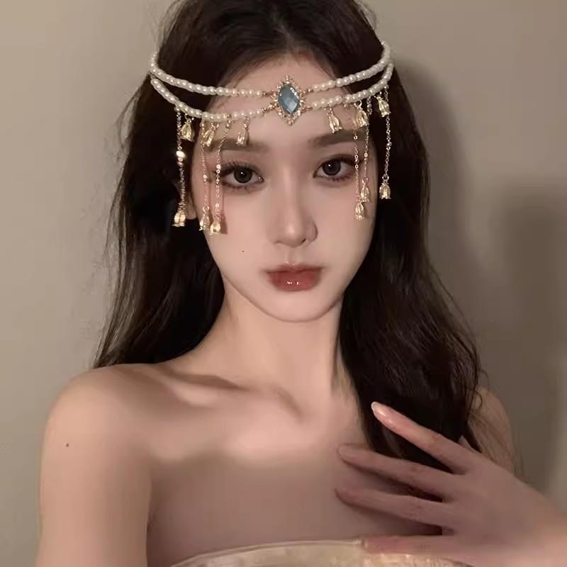 Exotic White Pearl Headwear Lily of The Valley Head Chain Versatile Unique for Women Retro Ethnic Style Hair Chain High-end Feel