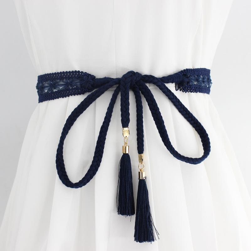 New Women's Knotted Waist Chain: Korean Braided Tassel & Lace Cotton Waist Rope Dress Accessory
