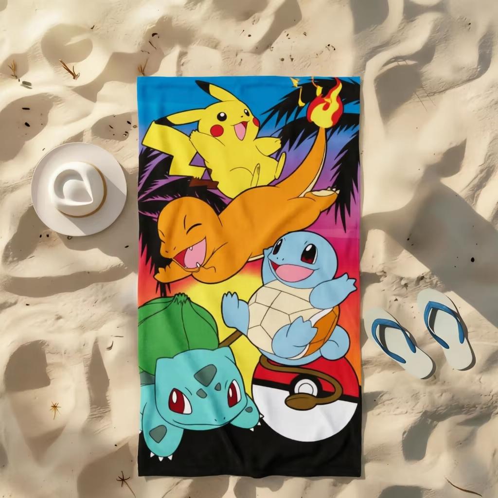 Pokémon Pikachu Charmander Beach Towel Microfiber Quick Dry Flat Print Large Bath Towel For Kids Adults Pool Travel