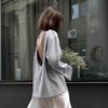 Fall Winter New Women's 100% Cotton Crewneck Sweater European American Style Loose Lazy Backless Sexy Knit Pullover