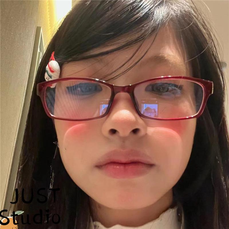 Bai Fen Bai Electronic 3C Women's Red/Black/Blue Y2k Retro Square Glasses Frame Glass Eyewear Decorative Computer Anti- Narrow Frame Glasses