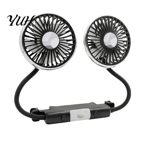 3 Speed Car Fan Dual Head Fan, Built-in Lighting, 360-degree Adjustable USB Seat Cooling Low Noise Truck SUV RV Accessory