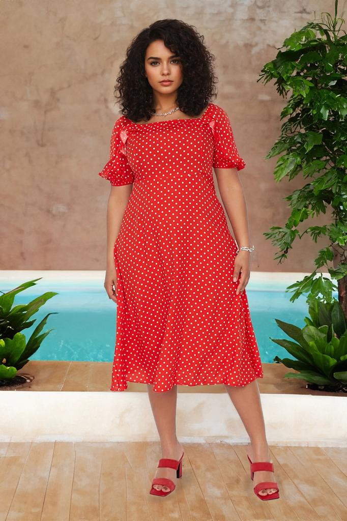 Damenmode Neues Plus-Big-Size-Kleid Pflaume gepunktetes gewebtes Kleid