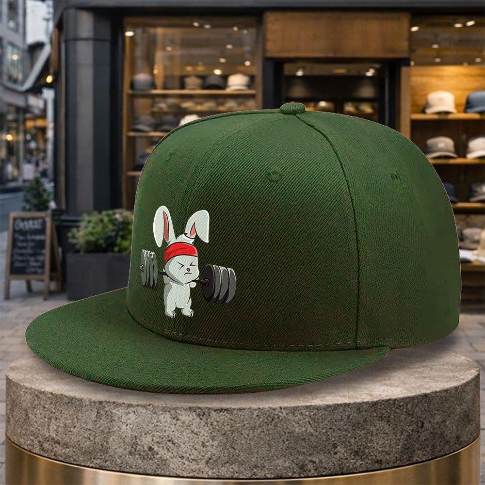 pc Adjustable Duckbill Baseball Cap with Weightlifting Rabbit Print Lightweight Flat Brim Hat Suitable for Golf Travel Hip