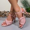 Lovely Sandals Women Office Career Thin High Heels Shoes Women Solid Pleated Buckle Strap Flock Summer Sandals Plus Size