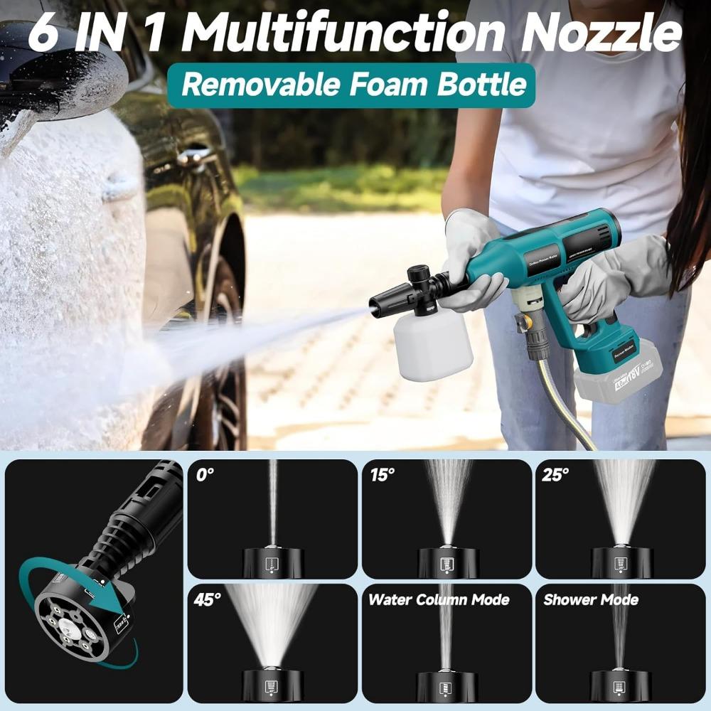 Cordless Power Washer for Makita 18V Battery, Portable Handheld Pressure Washer 700 PSI, with 5M Hose, 6-in-1 Nozzle, 4-Speed Se