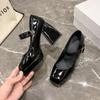 Mary Jane shoes thick heel waterproof platform thick sole heightening Japanese Spice Girl patent leather black temperament French high heel small lea