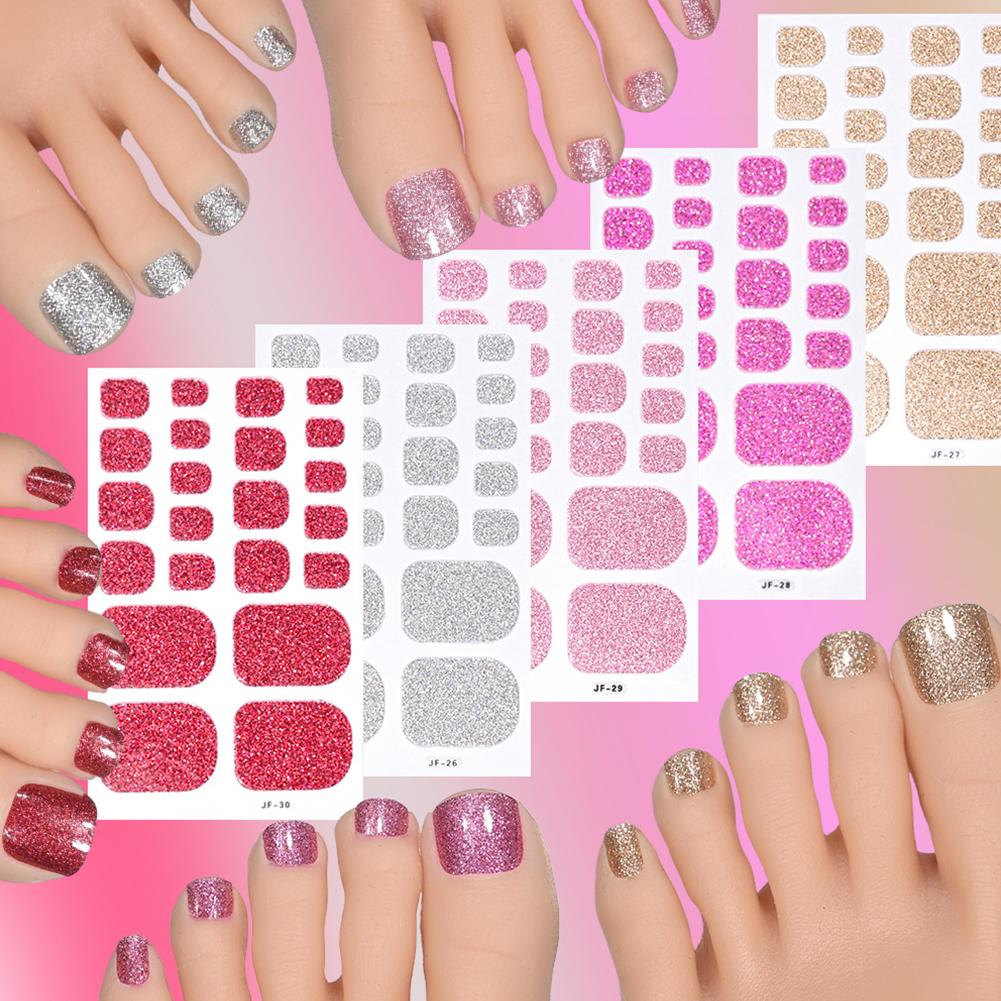 22tips Glitter Toe Nail Stickers Full Cover Nail Wraps Adhesive Toenails Decals for Women DIY Toenails Decals