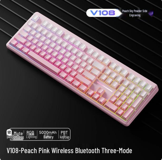 QianXingZhe V108 Wireless Bluetooth Three-Mode Quiet Mechanical Keyboard for Office, Gaming & E-sports.