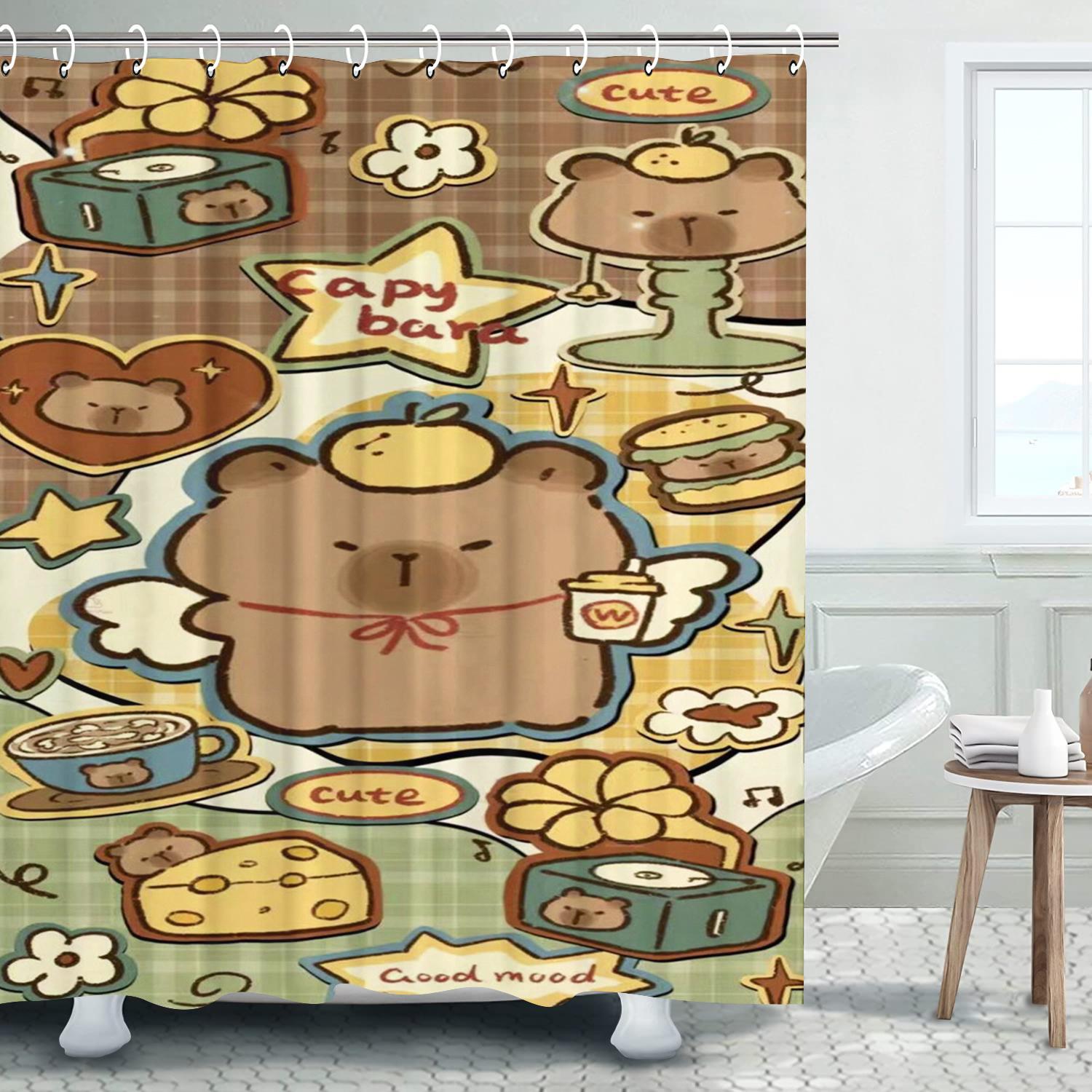

Capybara Cartoon Shower Curtain Cute Bath Set Screen Sets Setluxury Funny Hook Up Bathroom Accessories 150x180cm