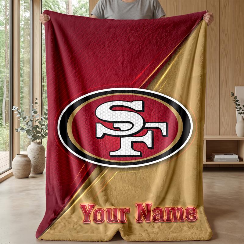 San Francisco 49ers Custom Flannel Throw Blanket Print Your Name Text Soft Warm Blanket Holiday Present