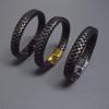 Fashion Stainless Steel Magnetic Buckle Bracelet Men Personalized Woven Wide Leather Rope Wristband  Luxury Jewelry Pulseras