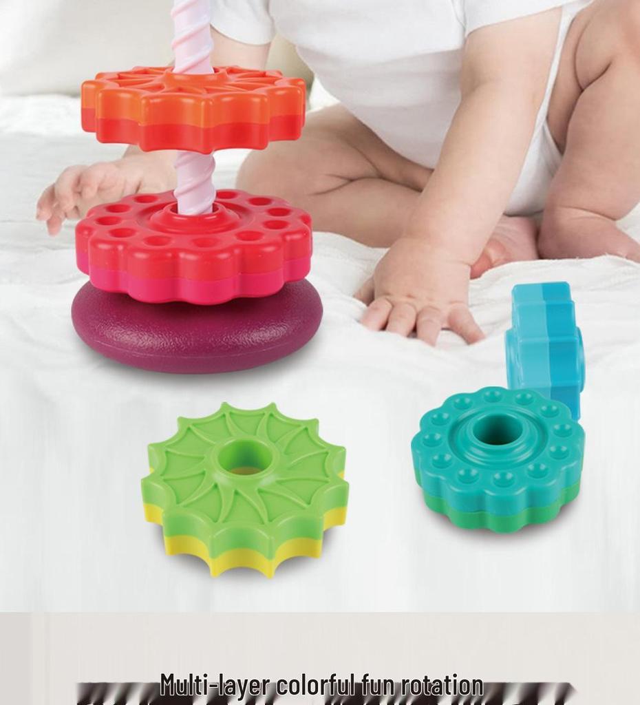 Cross-Border Rainbow Rotating Stacking Tower: Infant Cognitive Enlightenment & Geometric Education Toy