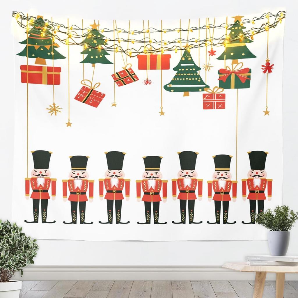 Kids Christmas Nutcracker Tapestry for Bedroom Winter Snowflake Wall Tapestry for Boys Girls Christmas Tree Hanging Wall Art