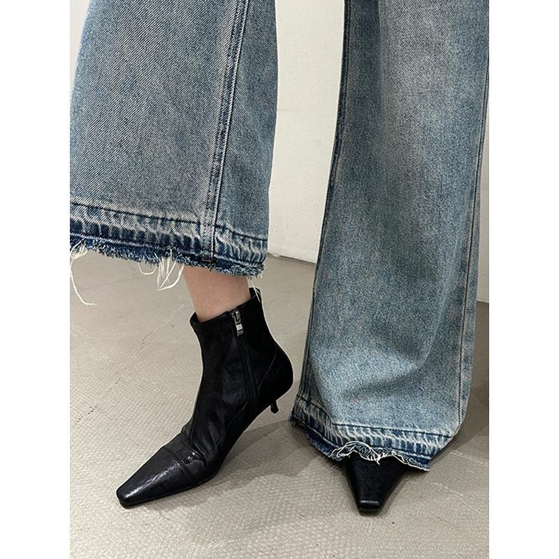 Square head short boots women's 2025 autumn and winter boots new thin women's boots low heel short boots high heels niche Martin boots
