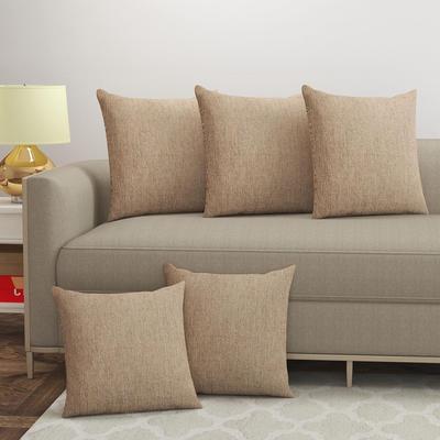 Jute Texture Cushion Covers, 12 X 12 Inches, Beige, Set of 5