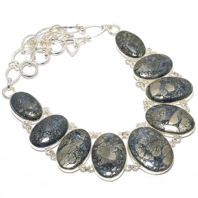 Pyrite In Magnetite Gemstone Handmade 925 Silver Jewelry Necklace 18" JCN406-15