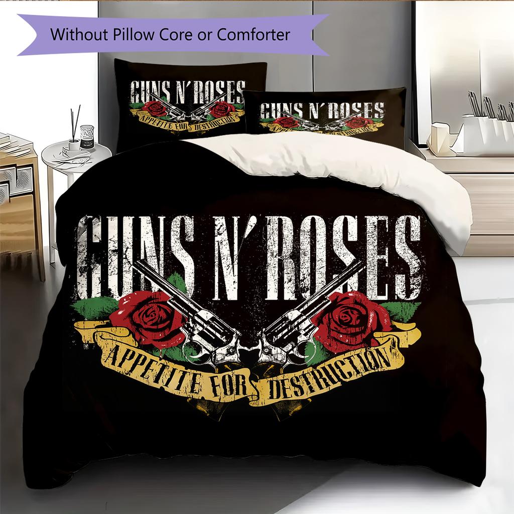 Guns N' Roses Pattern Bedding Home Decoration Birthday Gift (1 * duvet cover + 2 * pillowcase, without core)