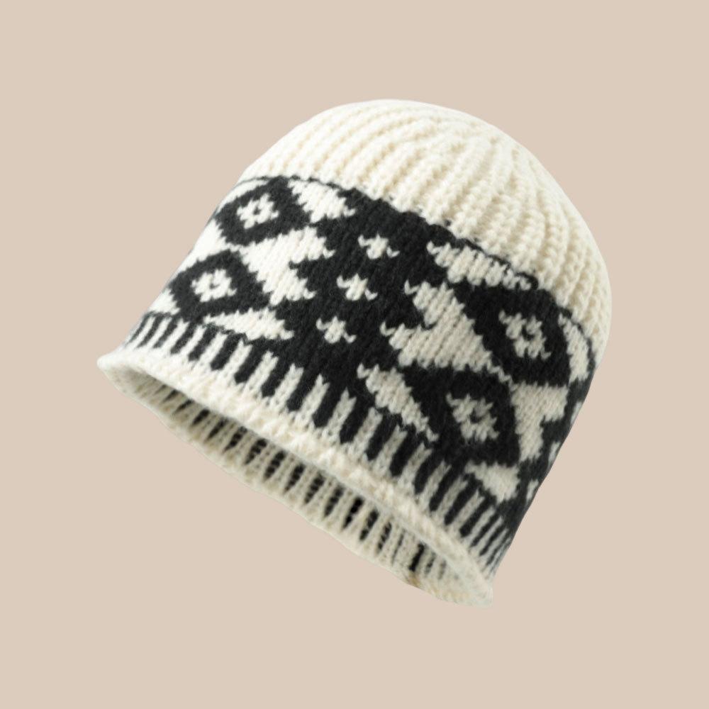 Retro Diamond Knitted Hat for Women Versatile Autumn and Winter Warm Ear Protection Cold Hat Knitted Wool Hat Bucket Fisherman Hat