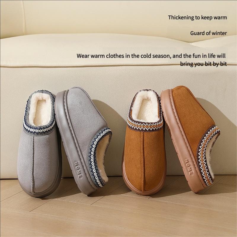 New Fall and Winter Lace Fashion Cotton Slippers Men and Women Couple Models Indoor and Outdoor Warm Cotton Slippers