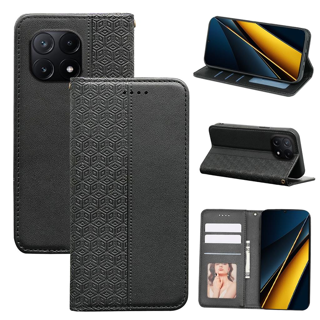 For Xiaomi Poco X6 Pro 5G/Redmi K70E 5G Wallet Phone Case Strong Magnetic Checkered Pattern Imprint Leather Flip Cover