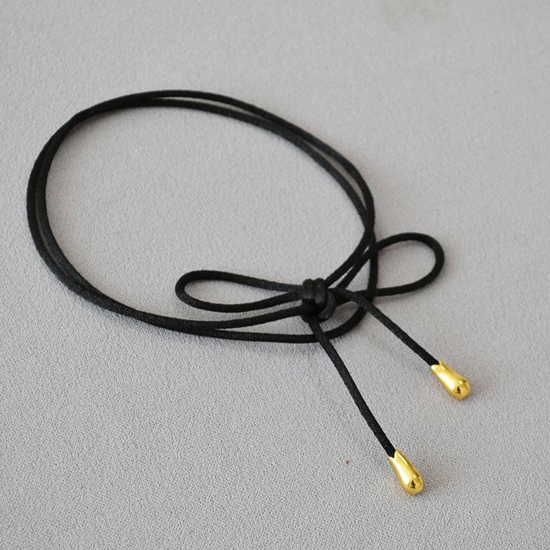 Japanese And Korean Niche Personality Black Rope Bow Lace Length Adjustable Simple Temperament Long Necklace Choker