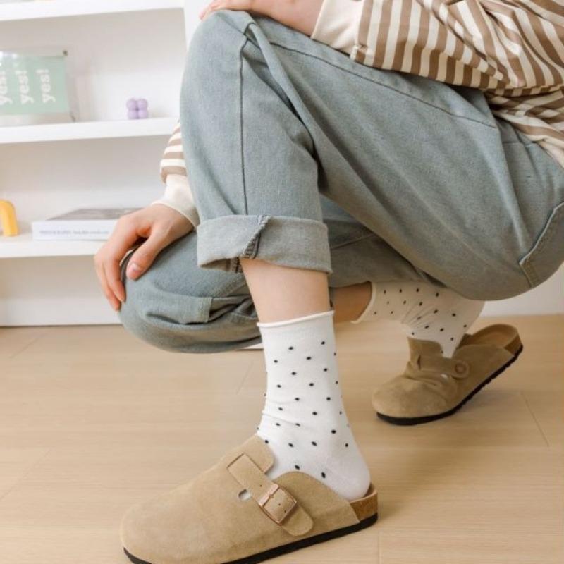 Trendy Rolled-up Polka Dot Mid-calf Socks, Summer Thin Student Girlish Pile Socks, Mid-calf Women's Socks