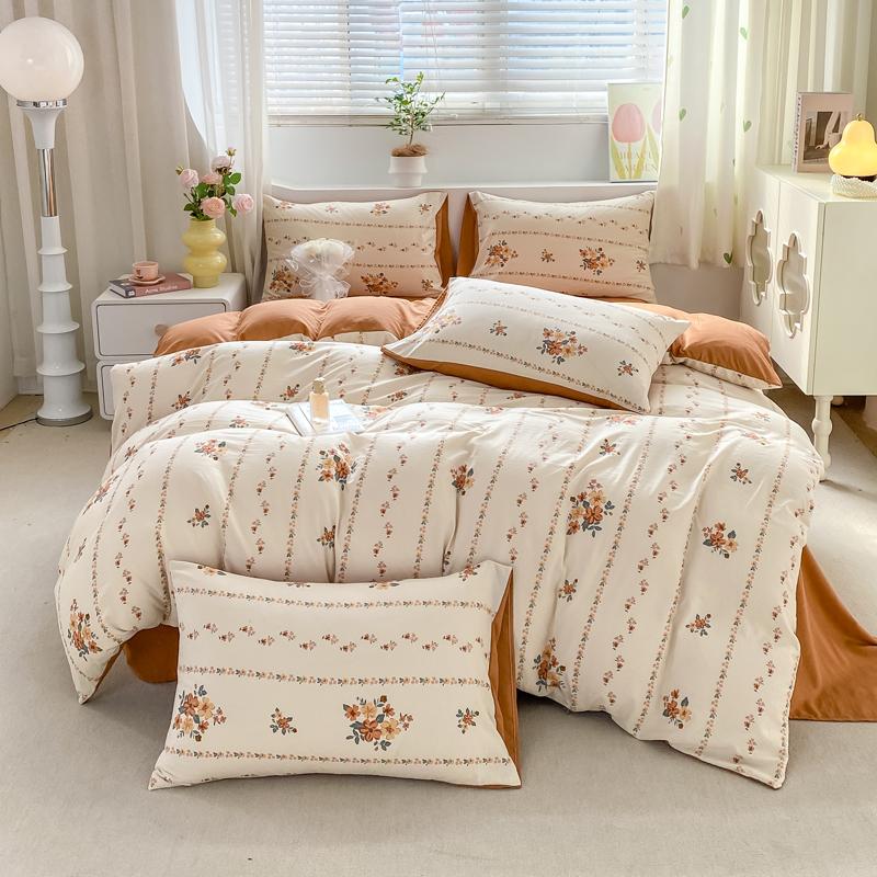 Duvet Cover Set 3pcs 100% Cotton Bedding Set Fashion Floral Quilt Cover Pillowcase Korean Ins Style Comforter Covers (NO SHEET)