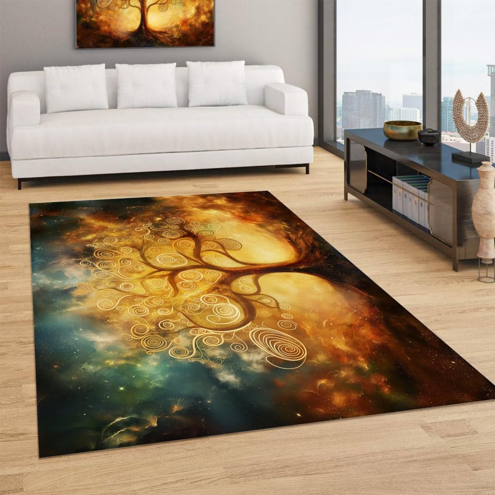 

Modern Tree Under The Starry Sky Rugs, Living Room Rug, Non-Slip Extra Large Size Soft Touch Short Pile Style Carpet, Area Rugs 60x90CM