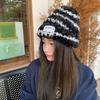 New Hat for Women Korean Style Stripes Showing Face Small Fluffy Warm Wool Hat Big Head Around Ear Protection Pile Hat Men's Trendy