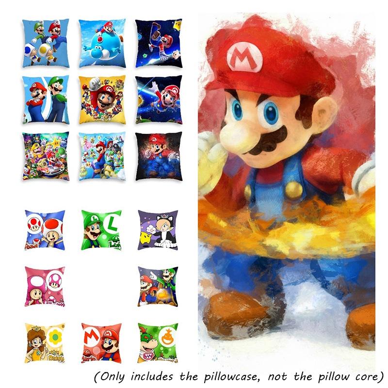 Super Mario Pillow Cover Mario-themed Short Plush Cushion Cover For Car Living Room Décor 45*45cm