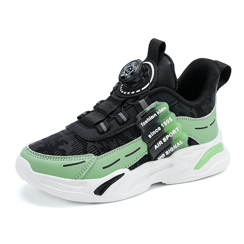 Boys Running Shoes Leather Surface Breathable Autumn Basketball Shoes Children's Sports Shoes Rotating Buckle Boys Students All-round Trendy Shoes