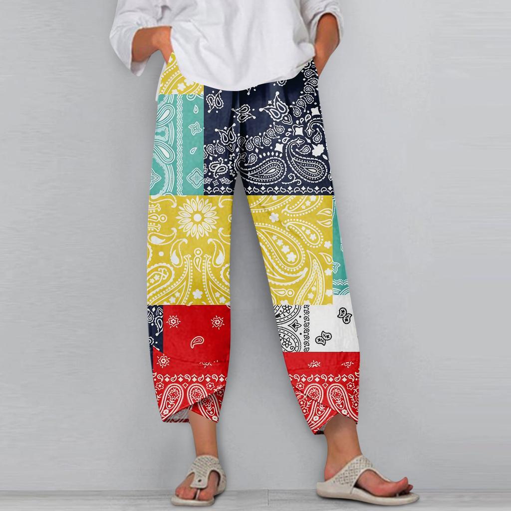 Women's Pants  With Pockets Casual Trousers Pants For Women Summer Casual Wide Leg Elastic Waist Pants With Pockets