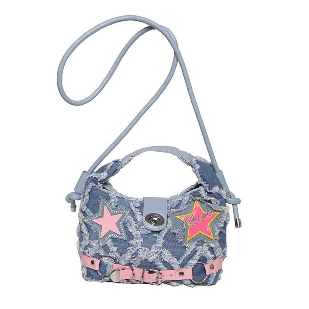 Spice Girl Denim Handbag Harajuku Underarm Shoulder Bag Casual Pink Star Crossbody Bag  Girls