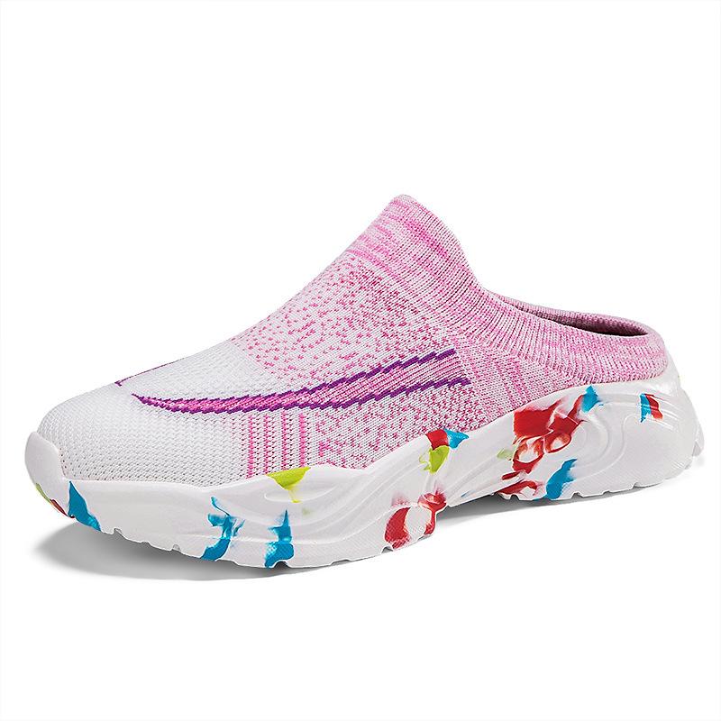 Fashion Large Size Women's Shoes Summer Fashion Fly Weave Slip on Half Slippers Comfortable Height Increase Mesh Breathable Casual Shoes