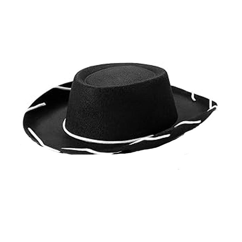 Brown Kids Wide-Brimmed Western Cowboy Hat with Rope Denim