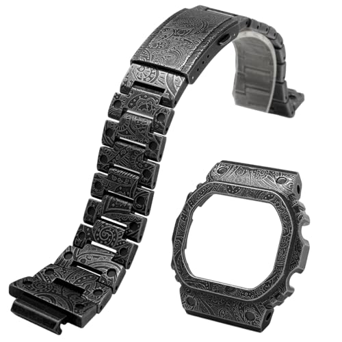 

Korlexchi Мужской металлический ремешок и корпус для часов MOD Kit для Casio DW5600, GW-B5600, G-SHOCK GW-M5610, G-5600E, Нержавеющая сталь 316 с ретро 3D-резьбой (56