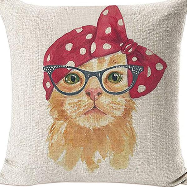 Kitten Gift Pillowcase Cute Pet Printed Linen Pillow Cushion Cover Bedside Living Room
